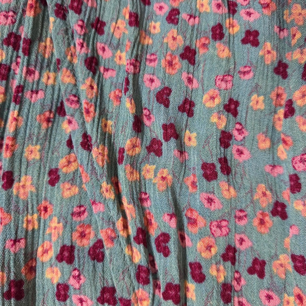 Mossimo Supply Co Floral Romper Teal Pink Yellow Ruffle Sleeveless S Boho Pocket - Picture 9 of 9